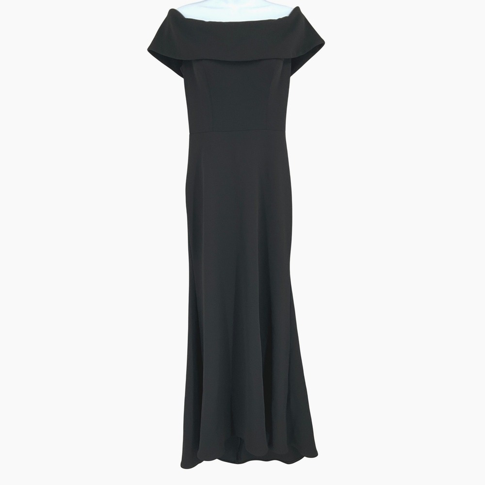 Betsy & Adam Gown Womens 10 Black Ruffle Back Off Shoulder Dress Gala Cocktail